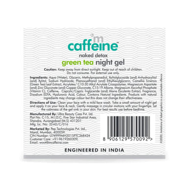 mCaffeine Night Cream Gel for Reducing Fine Lines & Wrinkles | For Women & Men with Green Tea, Vitamin C & Hyaluronic Acid | All Skin Types | Gel Based - 50ml